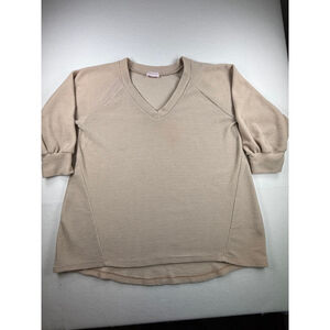 Pink Lily Cream Textured V-Neck Puff Sleeve Knit Top Women’s Small